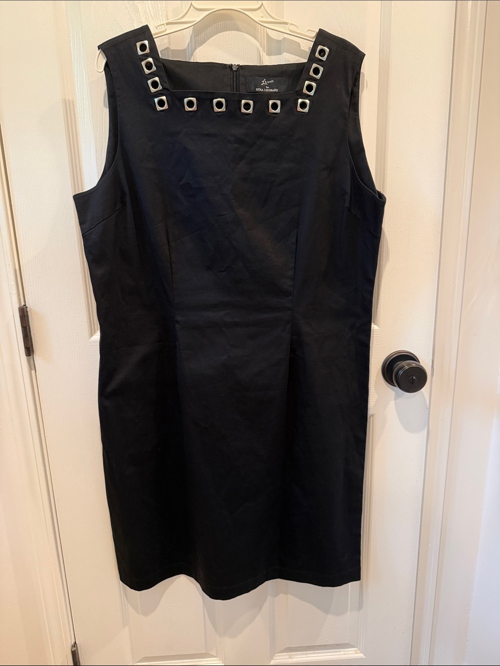 Lennie  for Nina Leonard  Black Sleeveless Shift Dress with Silver Grommets